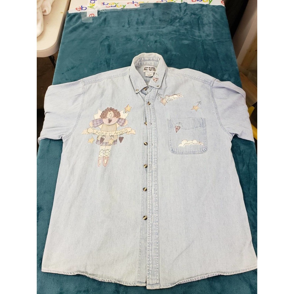 Most Wanted Mens Blue Long Sleeve Button Up Shirt Size Large 100% Cotton Angels